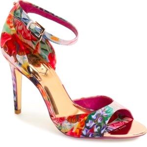 Ted Baker Floral Print ‘Caleno’ Ankle Strap Heel, size 6.5